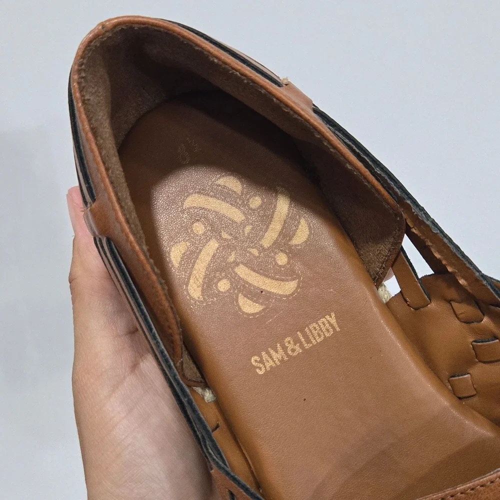 Sam & Libby Womens Woven Huarache Espadrille Flats Brown Square Toe 8.5